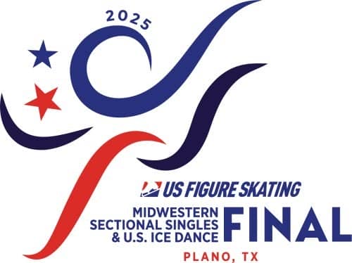 Event logo for the 2025 Midwestern Sectionals Singles and U.S. Ice Dance Final. A stylistic skater with two stars representing the second step in the qualifying season. 